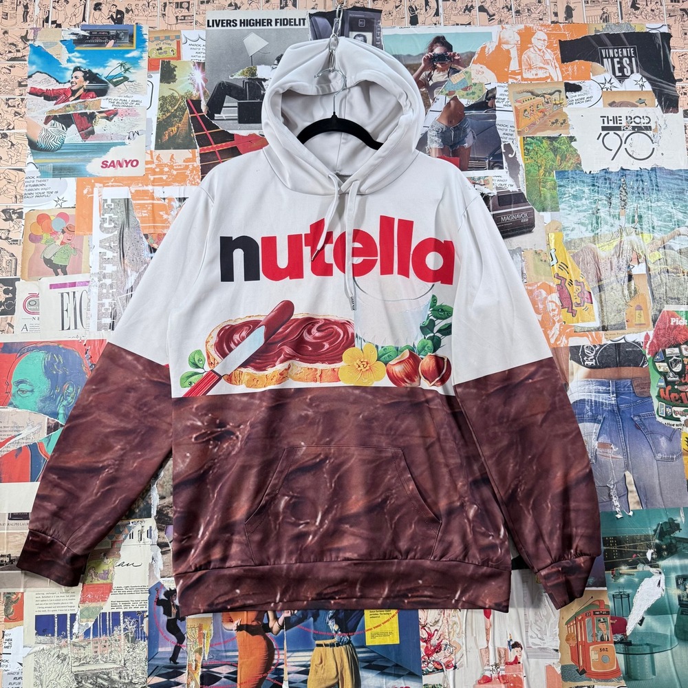 Nutella Hoodie Sweatshirt Mens L/XL Pullover Foodie Graphic Print Long‎ Sleeve